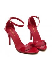 2015 Latest Open Toe Buckle-loop Red Sandals Thin Heels Ladies Sandals