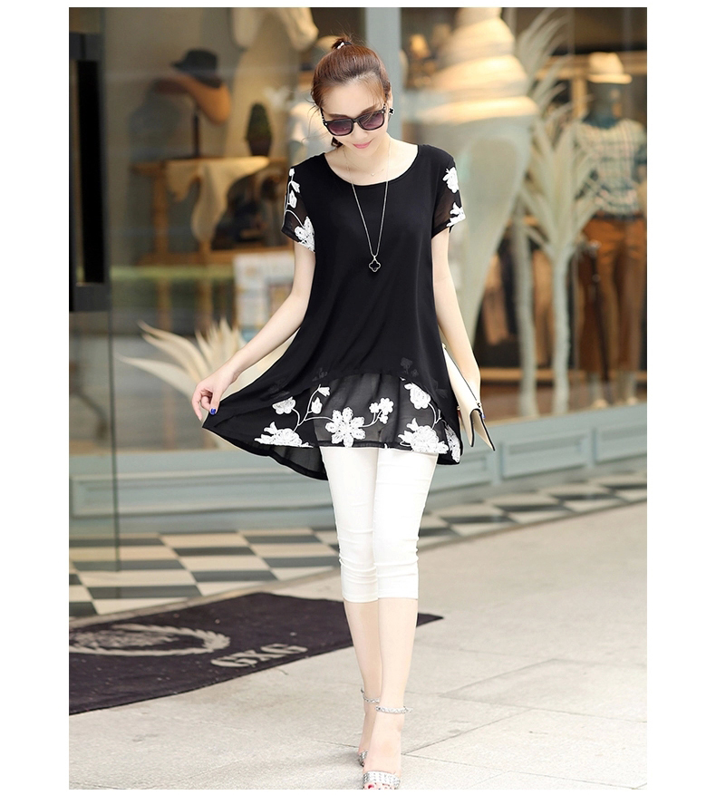 Korean Plus Size Chiffon Floral Printing Loose Women Blouse Dress