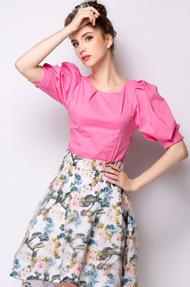 2015 Spring Brand Ruched Pink Short Sleeve All Match Elegant Blouse For ...