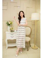2015 Summer Stripes Pattern Short Sleeve Elegant Dress Drawstring Waist ...