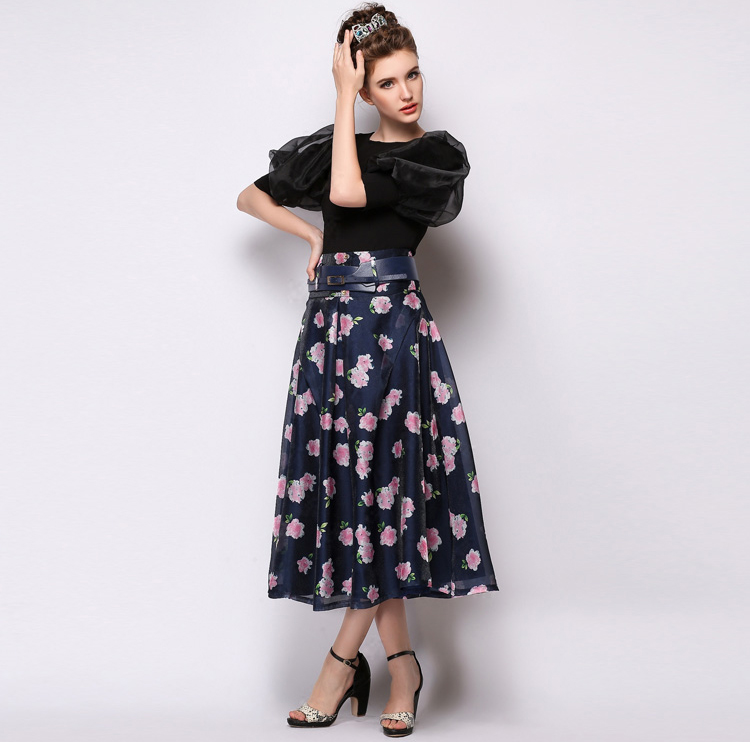 2015 Noble Temperament Women Floral Printing Rose Casual Skirt