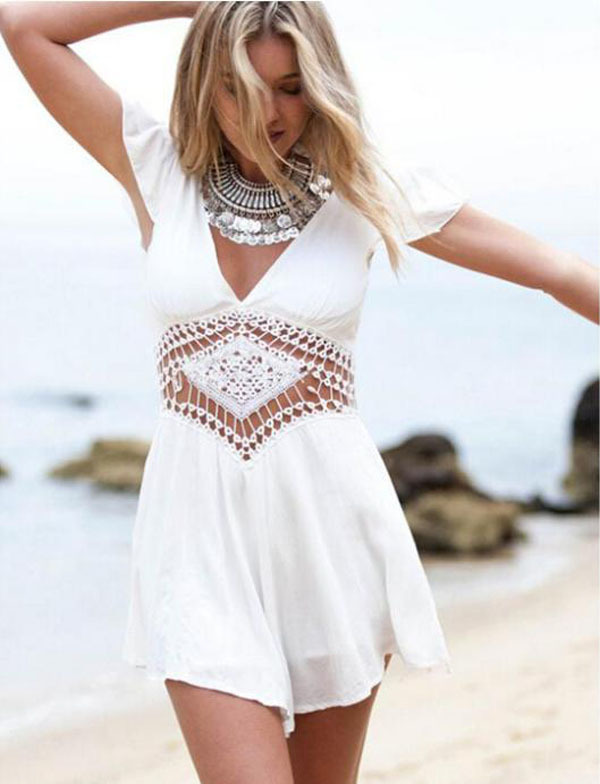 2015 Fantastically Sexy Women Backless Short Sleeve White Dress