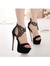 Vintage Style Thin High Heels Hollow Out Rhinestone Ornament Black Pumps