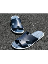 Latest Design Korean Style Men Genuine Leather Thick Bottom Casual Slippers