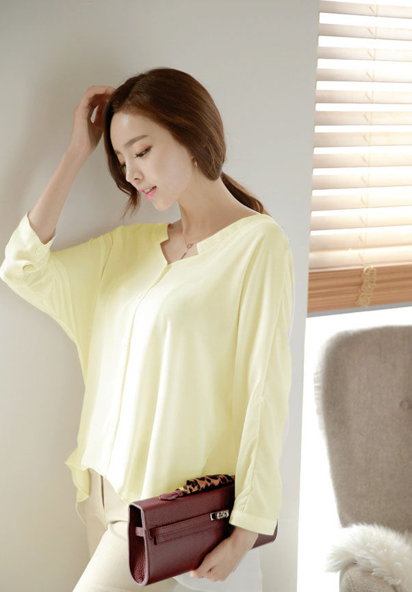 2015 Korean Style Baggy V-neck Chiffon Blouse Single-breasted Batwing ...