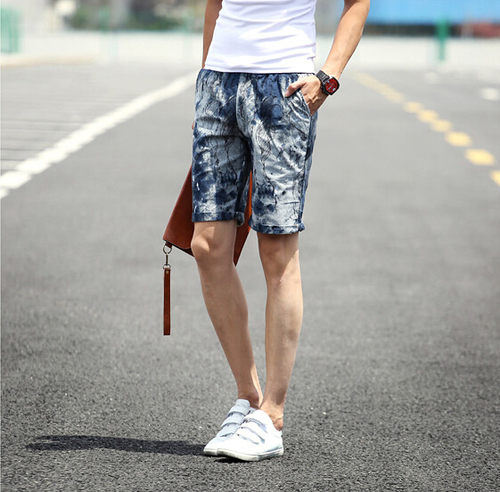 Men Shorts Fashion Casual Straight Korean Style Floral Print Drawstring Up