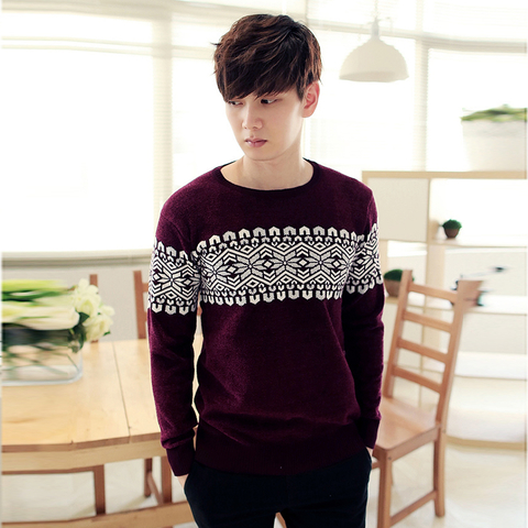 Loose Fashion Men Sweater Korean College Warm Solid Color Geometric Printed