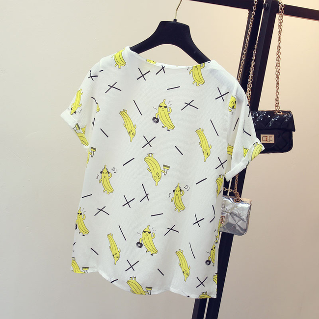 Casual Style Banana Pattern Short Sleeve Plain T shirt