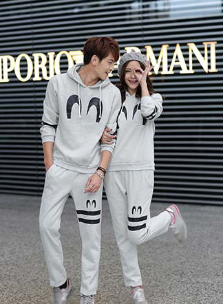College Style Couple Suits Fashion Casual Loose Gray Hoodies Smile Face ...