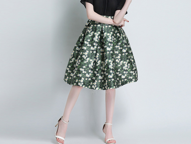 Latest Fashion Floral Print High Waisted Fluffy Skirt Expansion Skirt