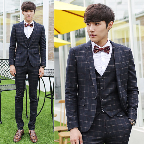 Banquet Gentlemen Handsome Men Suit Korean Style Elegant Handsome Block ...