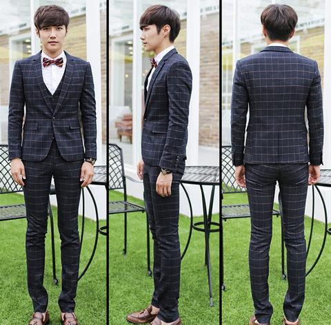 Banquet Gentlemen Handsome Men Suit Korean Style Elegant Handsome Block ...