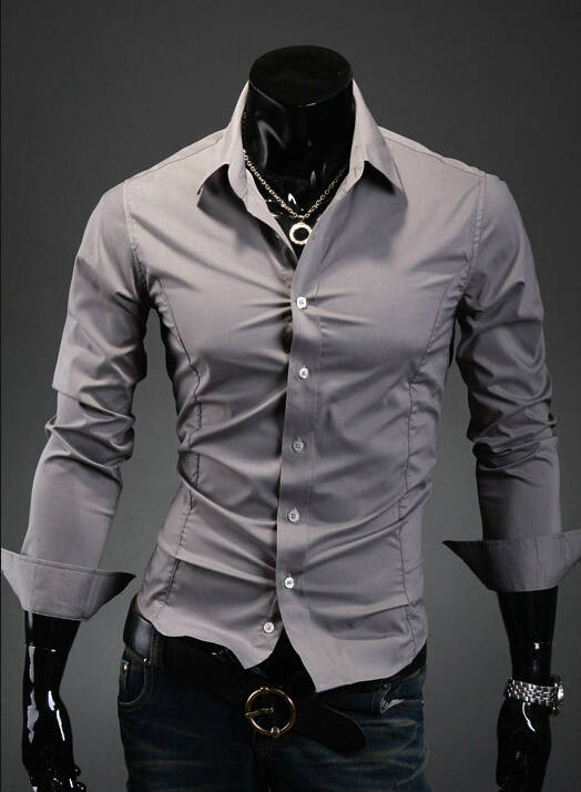 Latest Design Men Shirt Korean Style Formal Gray Fitness Workmen Shirt