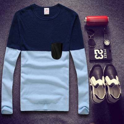 2015 New Arrival Men Sweater Japanese Style Azure Cool Solid Color