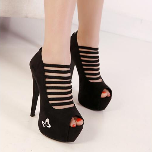 Elegant Style High Quality Zippered Hollow Out Peep Toe Pumps