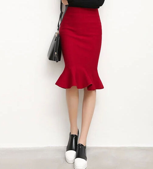 Korean Style Ladylike Solid Color Wrap Fitted Fish-tail Women’s Skirt