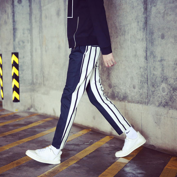 New Fashion Men Korean Style Handsome Striped Printed Casual Pants