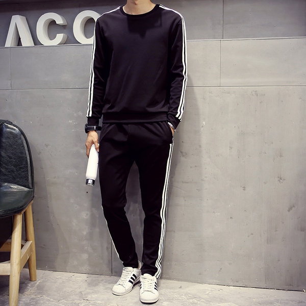 Casual Style Contrast Color Long Sleeve Mans Hoodie and Long Pants