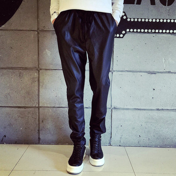 Wholesale Fashion Fall Man Pockets Long Harem Black Pu Pant