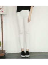 Korean Original Brand White Trendy Hole Skinny Cotton Long Pants