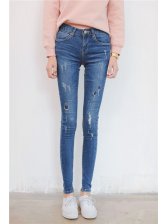 Fashion New Women Korean Style Straight Hole Zipper Up Half Jeans