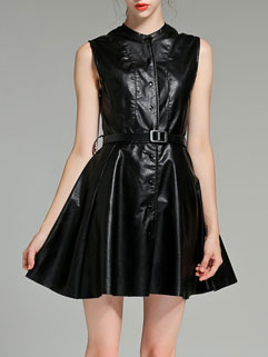 Euro Style V-neck Sleeveless Leather Dress Wholesale Dress