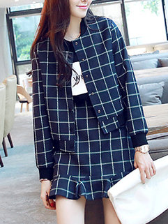 Fashion Korean Women Long Sleeve Single-breasted Coats With Short Wrap Skirt