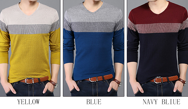 Fashion Men Long Sleeve Pullover O-neck Solid Color Knitting Slimming Tee