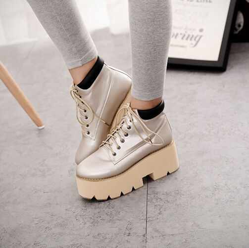 Wholesale Round-toe Solid Lace Up Lady Women Casual Platform