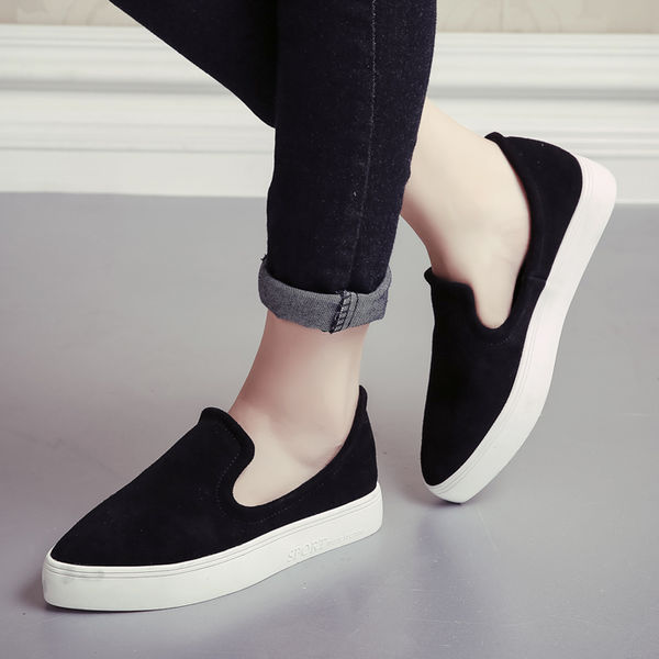 College Style Solid Color Slip On Pointed Toe Chic Platform