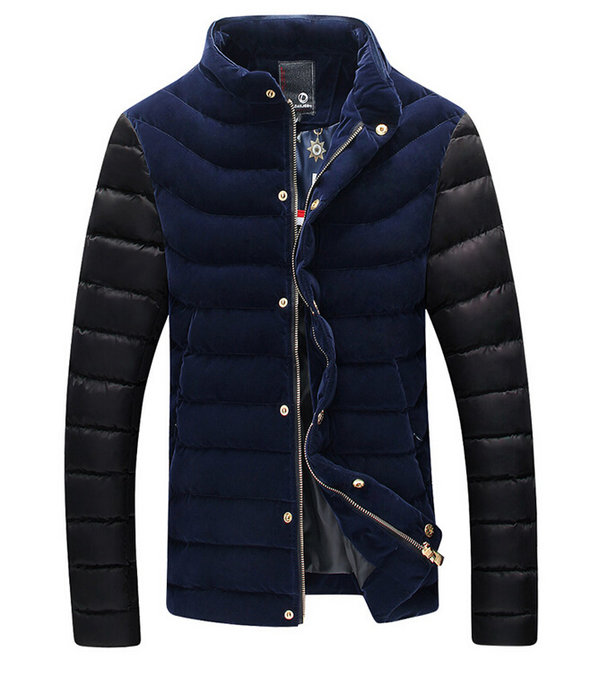 Fashion Young Men Long Sleeve Stand Neck Zipper UP Patchwork Coats