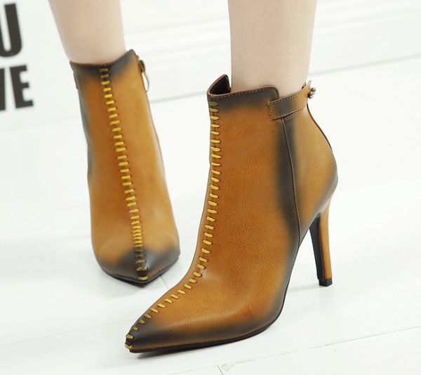 Stylish Lady Women Solid Pointed-toe Zipper Online Boot