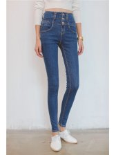 Hot Selling Fashion Korean Women Long Pockets Skinny Blue High Waist Jeans