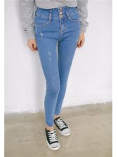 Korean Classical Women Long Skinny Pockets Zipper Up Pencil Jeans
