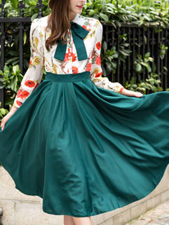 Euro American High Quality Long Sleeve Floral Print Elegant Maxi Dress