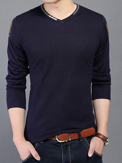 Leisure Style V Neck Long Sleeve Print Oversize Men Sweater