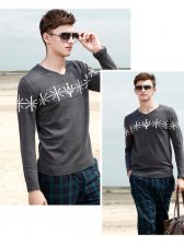 Simple Style Men V-neck Long Sleeve Printed Fitness Knitting Pullover ...