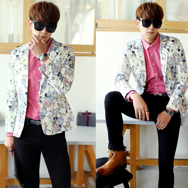 Japanese Style Men Turndown Collar Single-breasted Floral Print New Coat