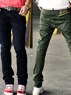 Korean Style Men Solid Color Loose Zipper Up Fall Long Pants