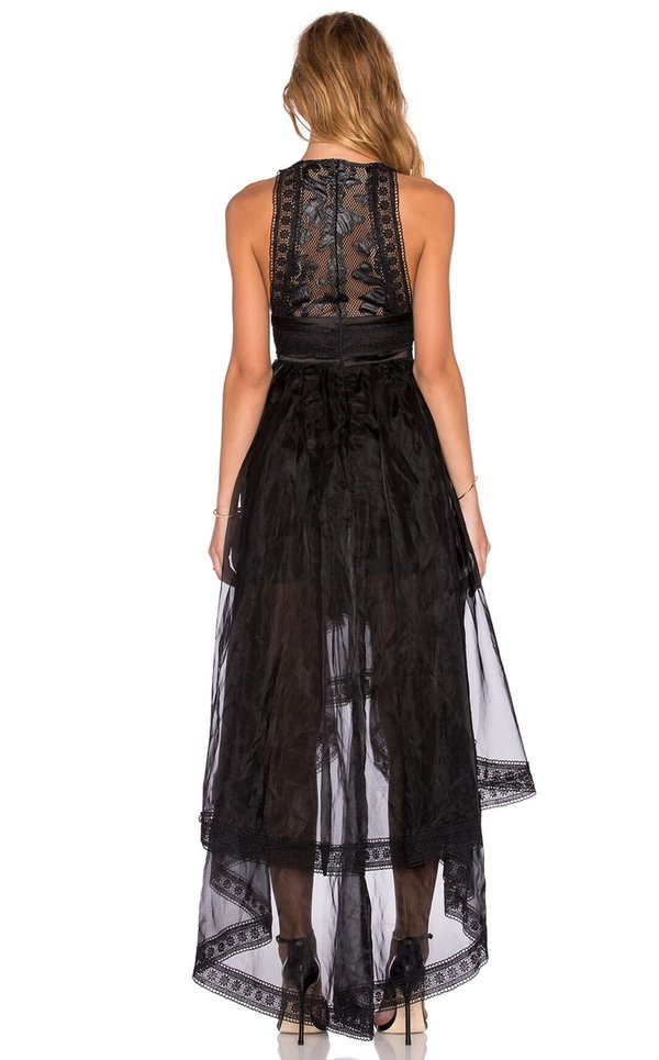 Hot Sale Women Sleeveless See-through Black Evening Dress LYK011102BA