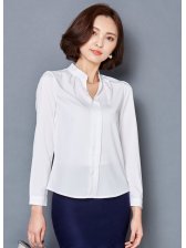 Korean Style Women Long Sleeve Chiffon White Blouse LYK011303WI