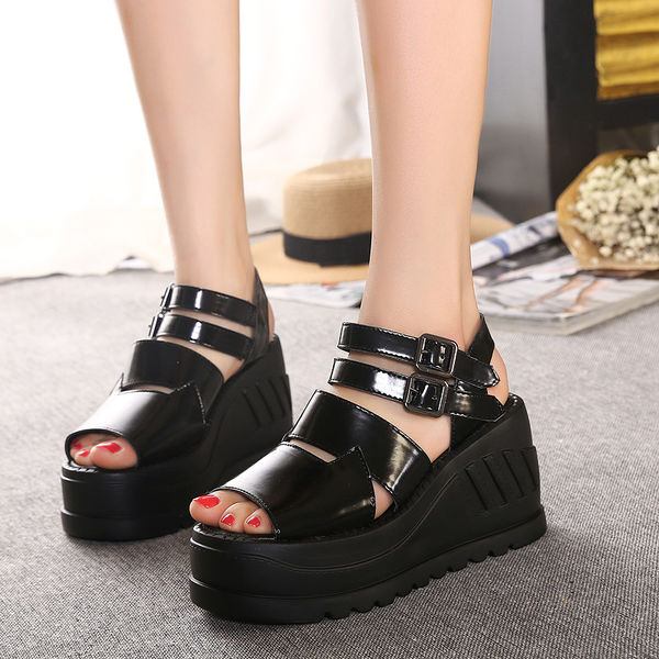 Japanese Style Black Wedge Casual Sandals XFK030303BA