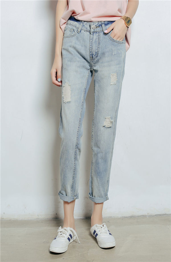 Korean Style Concise Baggy Hole Jeans XFK030814