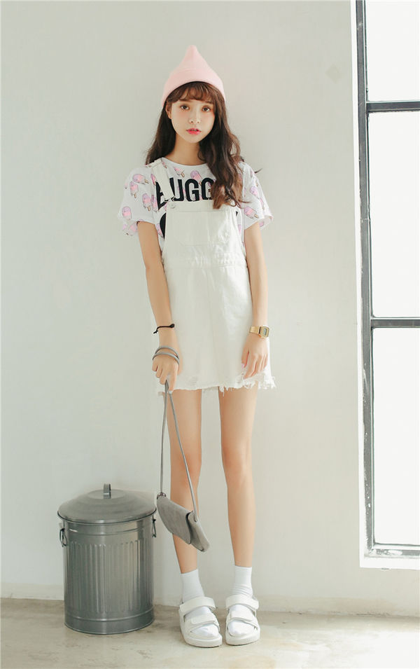 Cute White Loose Fitting Denim Overall Skirt Xfk030816wi 2390