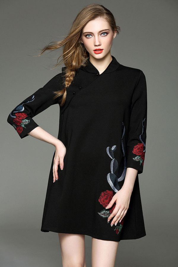 Chinese Brand Loose Solid Embroidery Dress XFK030931