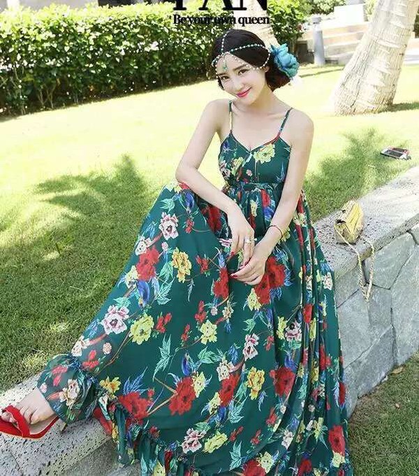 Wholesale Women Ankle-length Floral Chiffon Dresses LYK032354