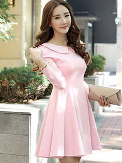 Elegant Fashion Korean Women Long Sleeve Solid Color Beading A-Line Dresses