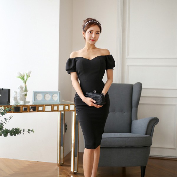 Wholesale Korean Design Off Shoulder Slit Wrap Dress AFK061254 | Wholesale7
