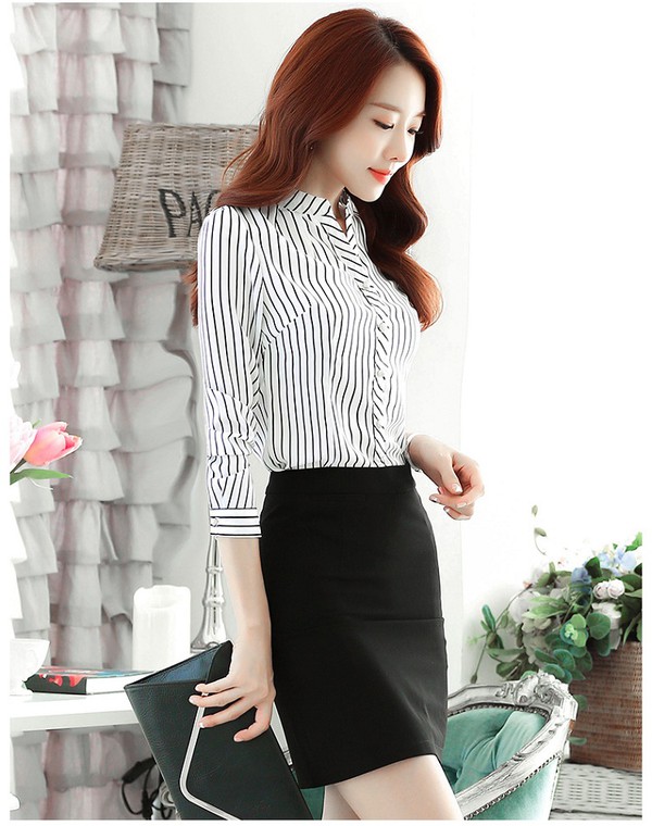 Wholesale OL Look Striped Long Sleeve Woman Blouse Design CMK083109 ...