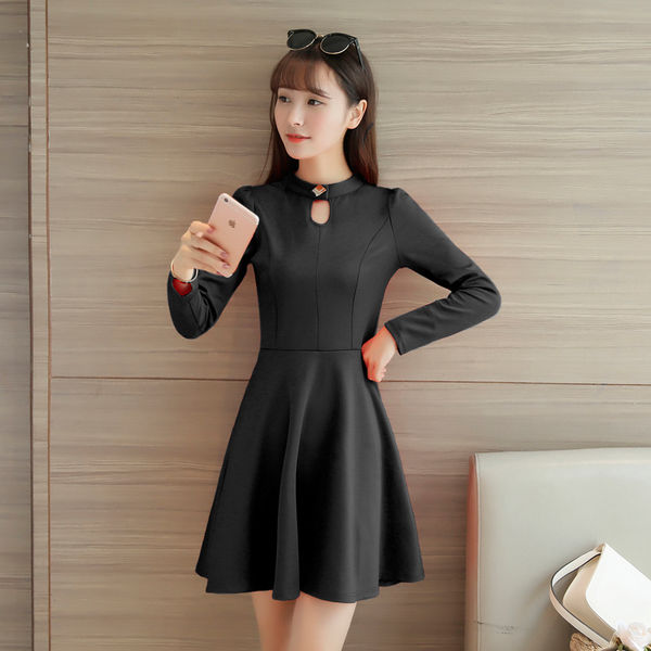 Korean Long Sleeve O Neck Pullover Lace Patchwork Bow Fashion Dresses ...